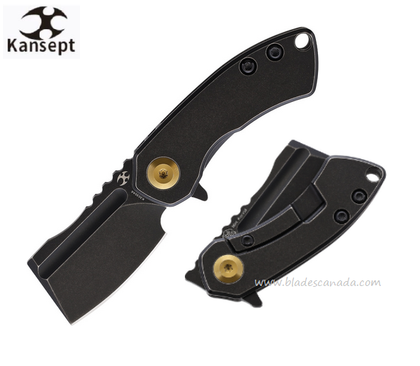 Kansept Mini Korvid Flipper Framelock Knife, CPM S35VN Black, Titanium Black, K3030A6