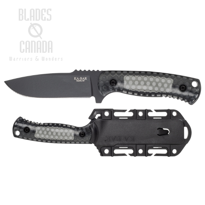 Ka-Bar Cool Name Drop Point Fixed Blade Knife, 1095 Black, Polycarbonate Black/Smoke, Hard Sheath, 7700