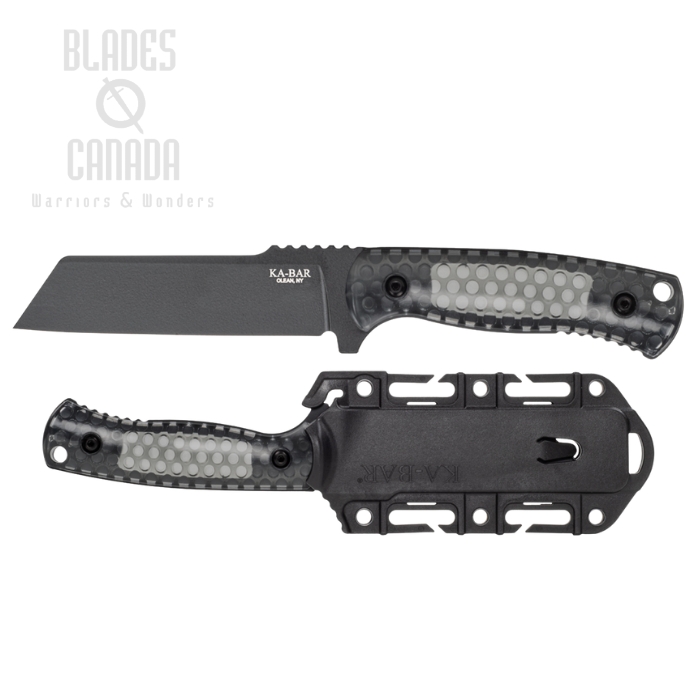 Ka-Bar Cool Name Sheepsfoot Fixed Blade Knife, 1095 Black, Polycarbonate Black/Smoke, Hard Sheath, 7701