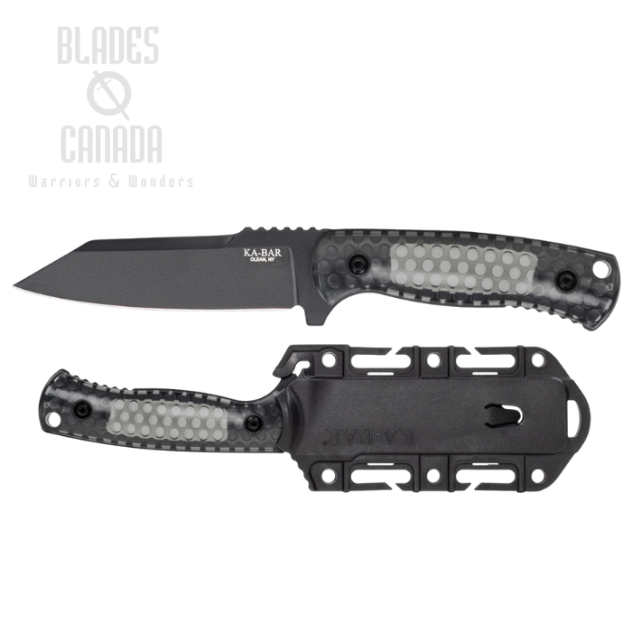 Ka-Bar Cool Name Reverse Tanto Fixed Blade Knife, 1095 Black, Polycarbonate Black/Smoke, Hard Sheath, 7702
