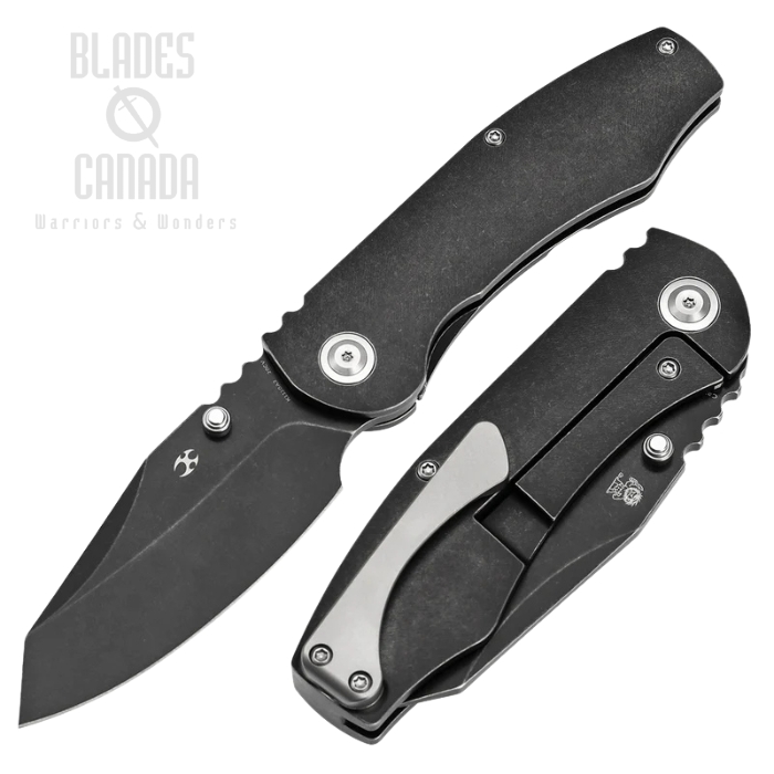 Kansept Caveman Frame Lock Folding Knife, CPM 20CV Blackwash, Titanium Black, K1110A2