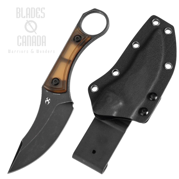 Kansept Niko Fixed Blade Knife, D2 Blackwash, Amber PEI Black, Kydex Sheath, G004A11