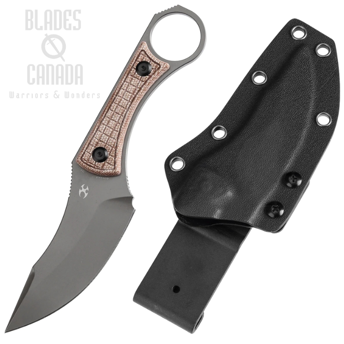 Kansept Niko Fixed Blade Knife, D2 Grey TiCn, Micarta Brown Frag, Kydex Sheath, G004A8