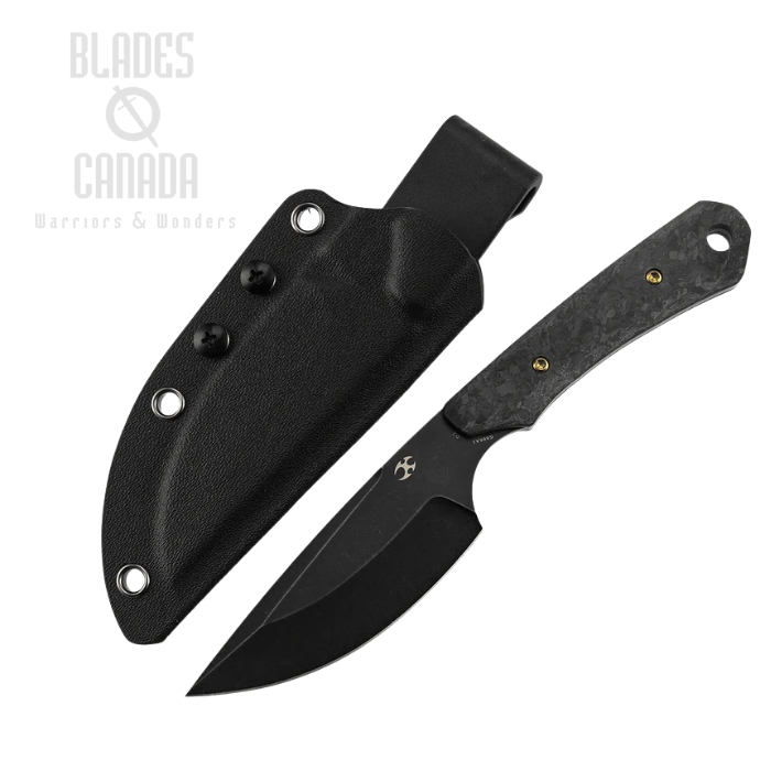 Kansept Flank Fixed Blade Knife, D2 Black SW, Carbon Fiber Black, Kydex Sheath, G006A1
