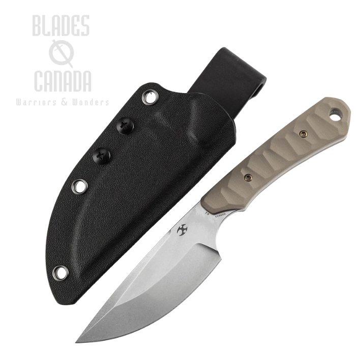 Kansept Flank Fixed Blade Knife, D2 Stonewashed, G10 Light Sand, Kydex Sheath, G006A5