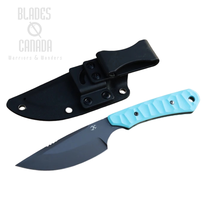 (image for) Kansept Flank Fixed Blade Knife, D2 Grey, G10 Sky Blue, Kydex Sheath, G006A6