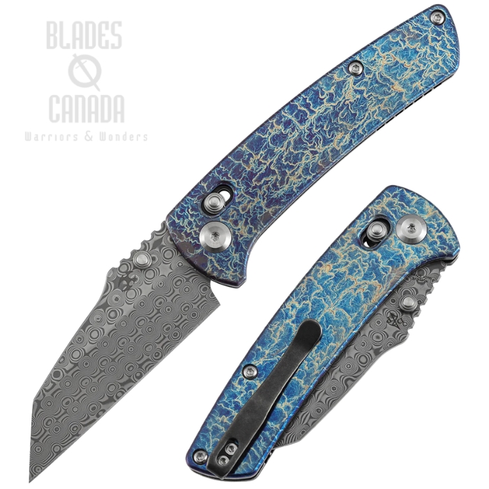 (image for) Kansept Little Main Street Crossbar Lock Folding Knife, Damascus, Titanium Lightning Strike, K1015V6
