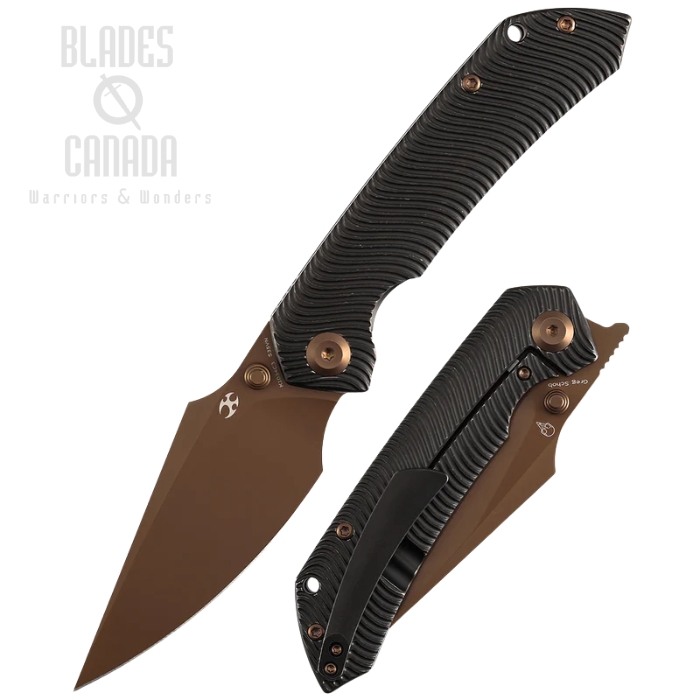 (image for) Kansept Fenrir Frame Lock Folding Knife, S35VN Rose Gold, Blackwash Titanium Milled Water Ripple, K1034C3