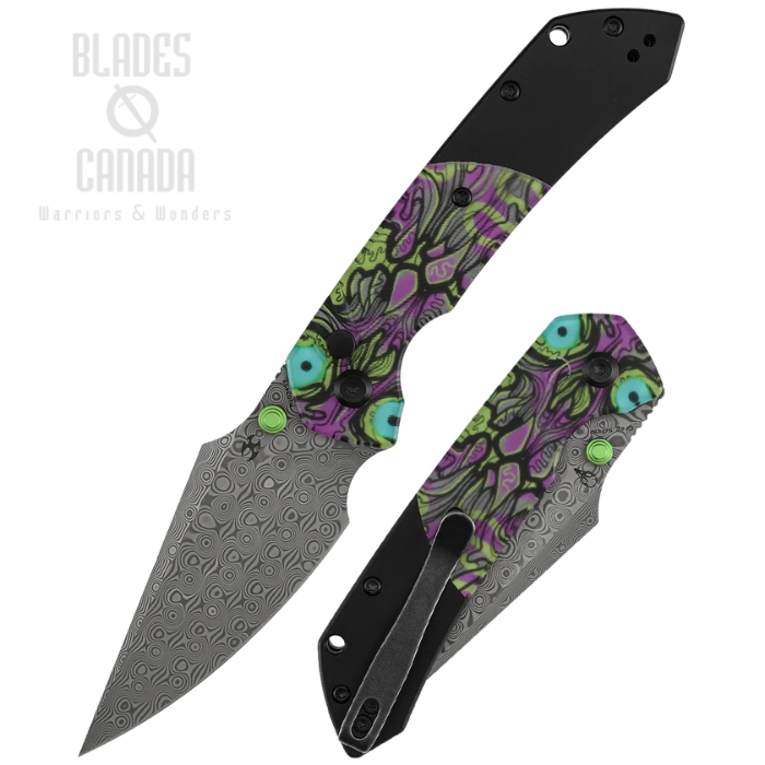 (image for) Kansept Fenrir Button Lock Folding Knife, Damascus, PC Purple Undead Print, K1034S7