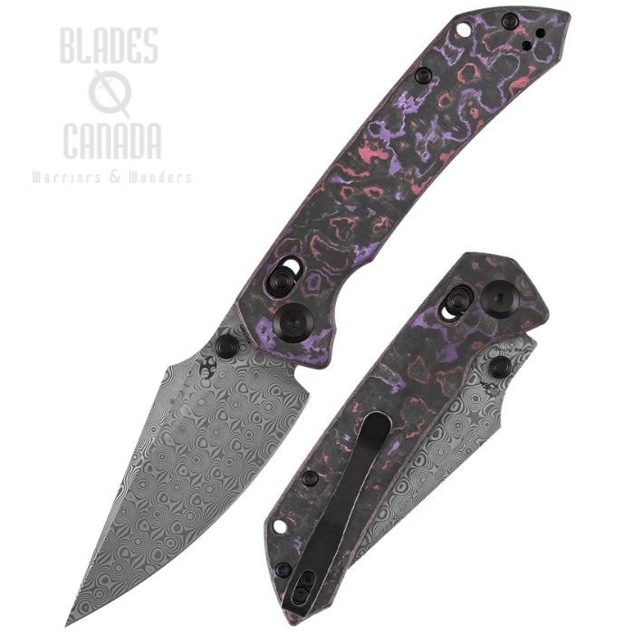 (image for) Kansept Fenrir Crossbar Lock Folding Knife, Damascus, Fatcarbon Purple Haze, K1034V9