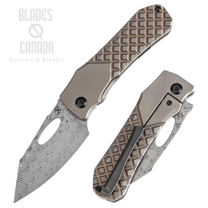 Kansept Loki Frame Lock Folding Knife, Damascus, Titanium Bronze, K1058B5