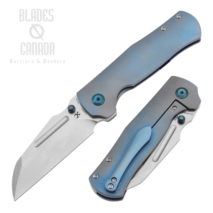 Kansept Dreadnaught Frame Lock Folding Knife, S35VN Stonewash, Titanium Blue, K1082A5