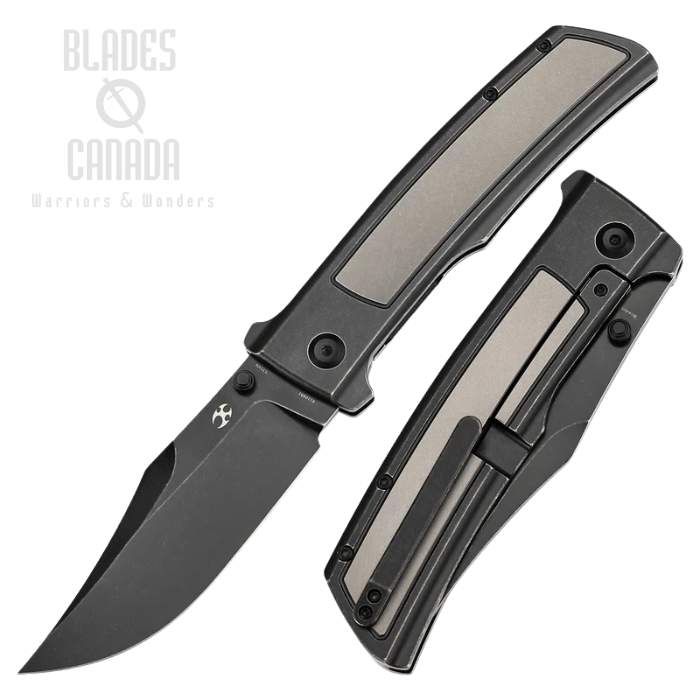 Kansept Bison Frame Lock Folding Knife, S35VN Blackwash, Titanium Black Grey, K1108B1
