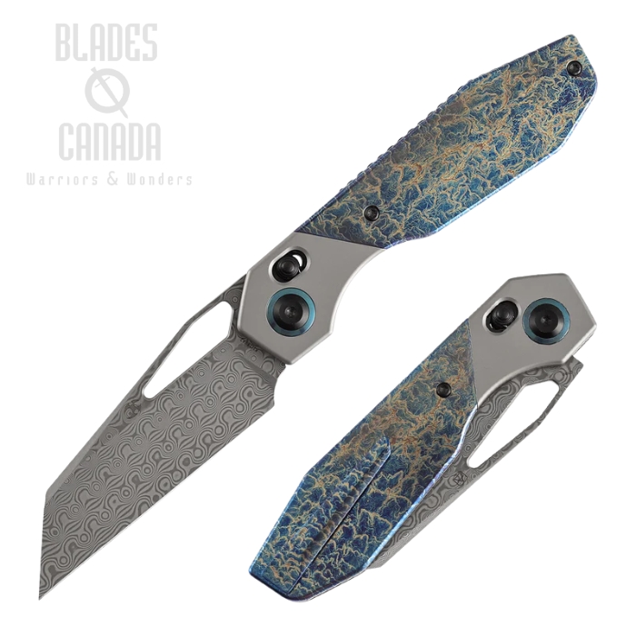 (image for) Kansept Qtro Crossbar Lock Folding Knife, Damascus, Titanium SW Lightning Strike, K1118VA2