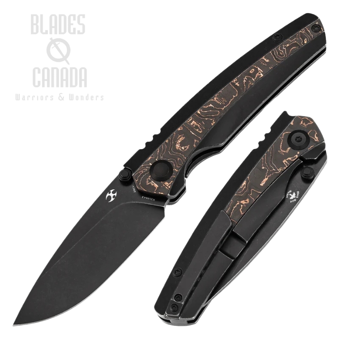 Kansept Raven Frame Lock Folding Knife, CPM 20CV Blackwash, Titanium Black/CF Copper, K2109A3