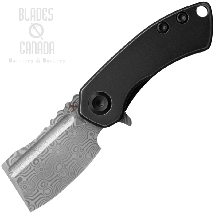 (image for) Kansept Mini Korvid Flipper Frame Lock Knife, Damascus, Titanium Black, K3030H1