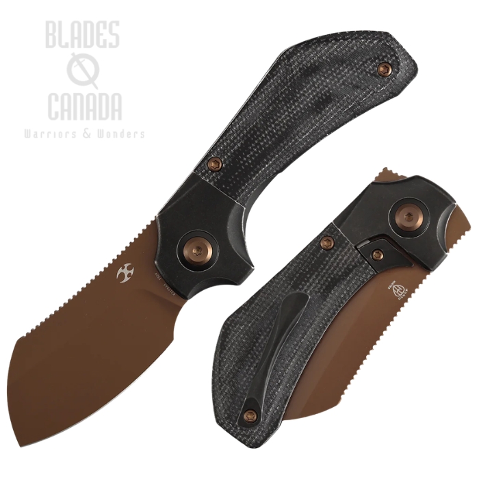 (image for) Kansept Pluto Flipper Bolster Lock Folding Knife, S90V Rose Gold, Micarta Black, K3129A4