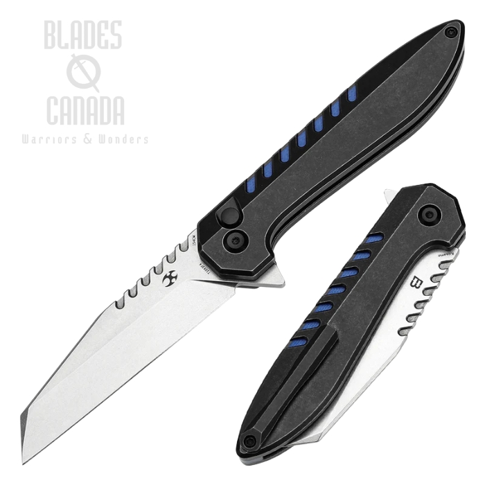 Kansept Kosame Flipper Button Lock Knife, 154CM Stonewash, Titanium Black/G10 Blue, T1093F4