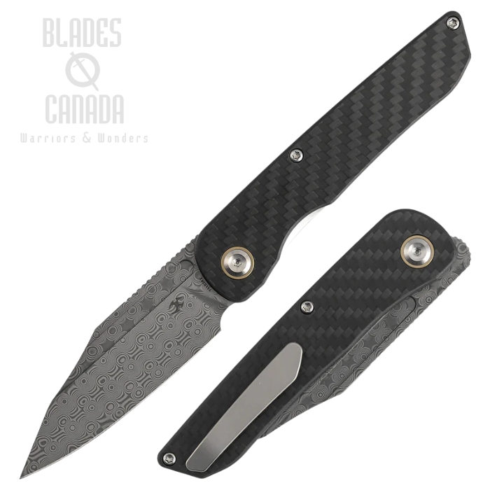 (image for) Kansept Nettle Front Flipper Folding Knife, Damascus, Carbon Fiber/G10, T1103A1