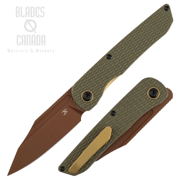 (image for) Kansept Nettle Front Flipper Folding Knife, 154CM Rose Gold, G10 Olive Green, T1103A4