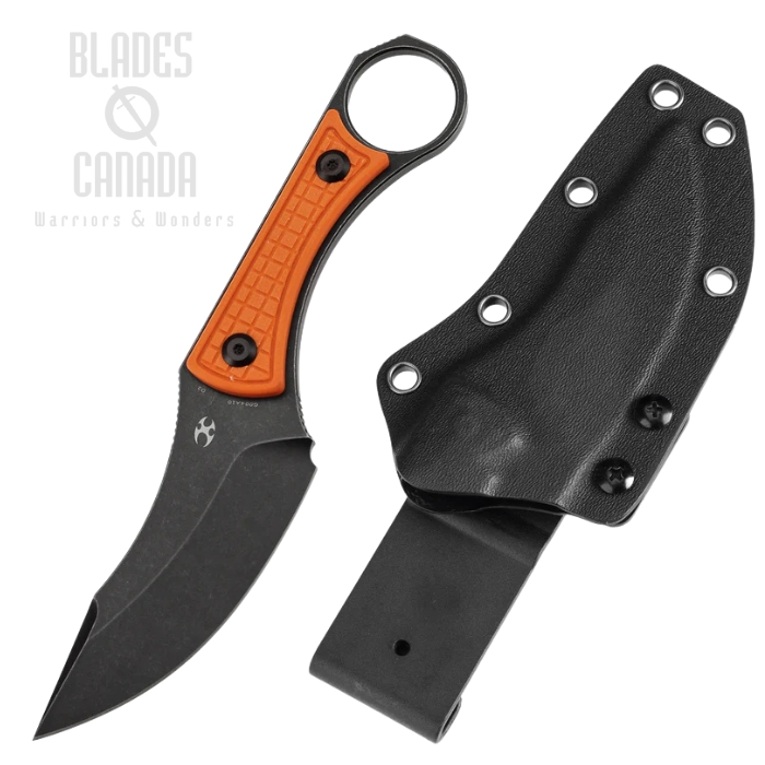Kansept Niko Fixed Blade Knife, D2 Blackwash, G10 Black Orange, Kydex Sheath, G004A10