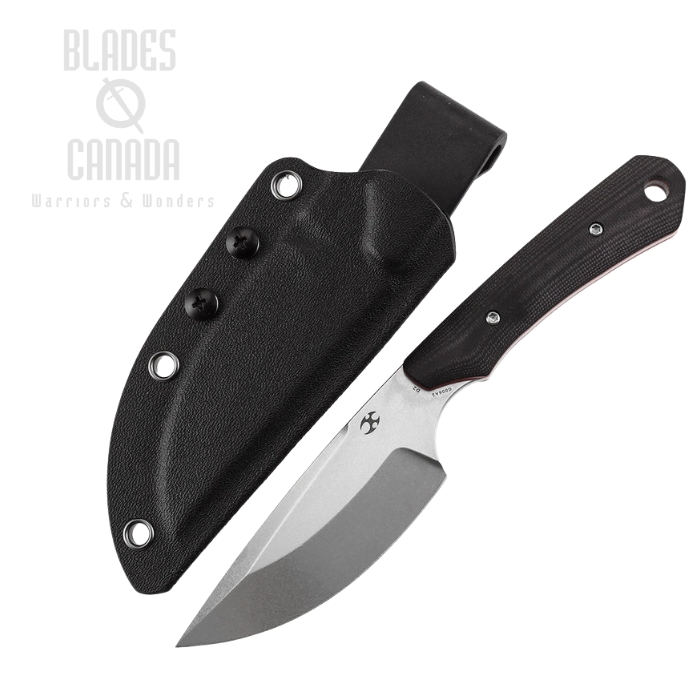 Kansept Flank Fixed Blade Knife, D2 Stonewash, G10 Black/Red, Kydex Sheath, G006A2