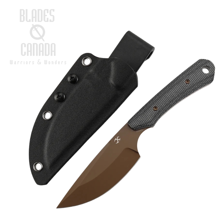 Kansept Flank Fixed Blade Knife, D2 Rose Gold, Micarta Black, Kydex Sheath, G006A3
