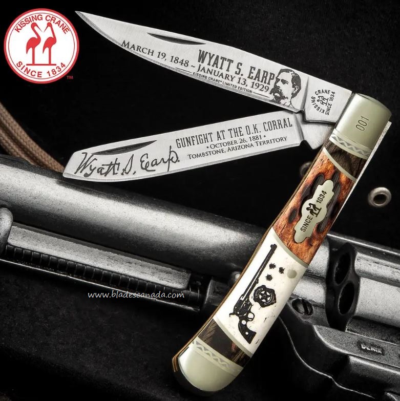 Kissing Crane Wyatt Earp Trapper Folding Knife, Bone Handle, KC5601