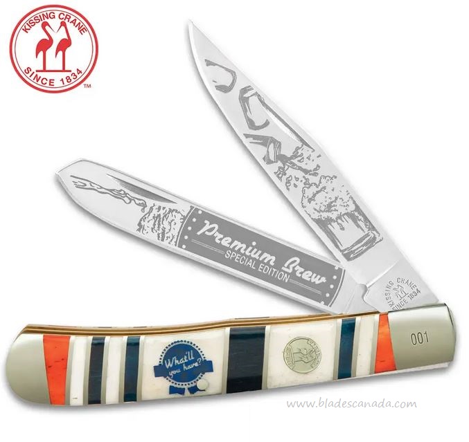 Kissing Crane Premium Brew Trapper Folding Knife, Bone Handle, KC5828