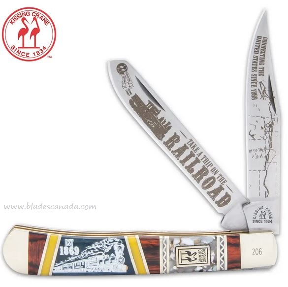 Kissing Crane Railroad Tribute Trapper Folding Knife, Wood/Bone Handle, KC5845