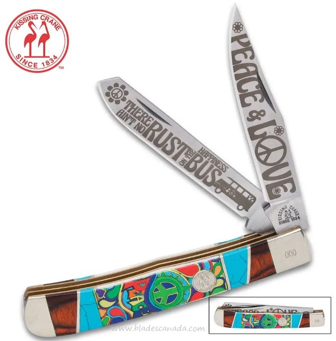 Kissing Crane Peace & Love Trapper Folder, Bone Handle, KC5850