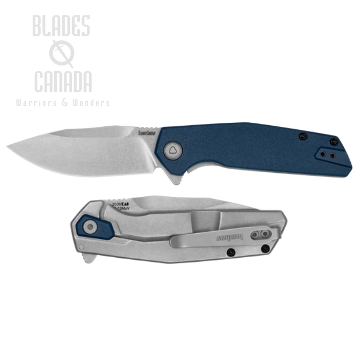 Kershaw Lucid Flipper Framelock Knife, Assisted Opening, Stonewash Blade, GFN Blue, KE-2036