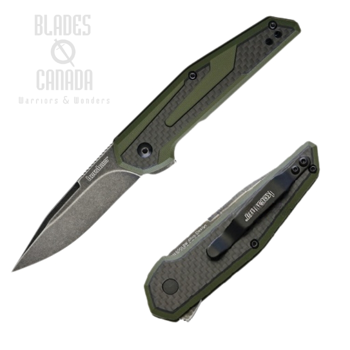 Kershaw Fraxion Flipper Folding Knife, Carbon Fiber/G10 Olive, KE-1160OLBW
