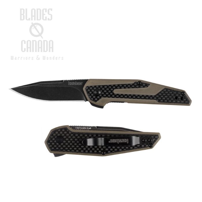 Kershaw Fraxion Flipper Folding Knife, G10 Tan/Carbon Fiber, KE-1160TANBW