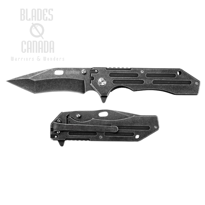 Kershaw Lifter Flipper Framelock Knife, Tanto Blade, Assisted Opening, Stainless Handle, KE-1302BW