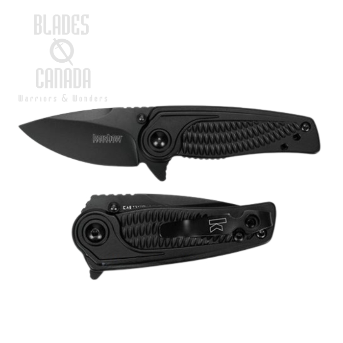Kershaw Spoke Flipper Folding Knife, Assisted Opening, Stainless Black Handle, KE-1313BLK