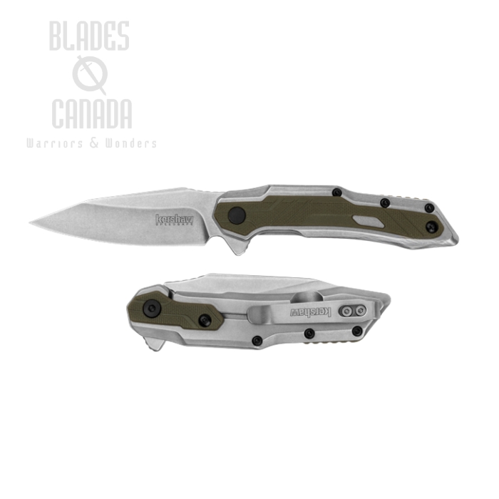 Kershaw Salvage Flipper Framelock Knife, Assisted Opening, Stainless/GFN Olive, KE-1369