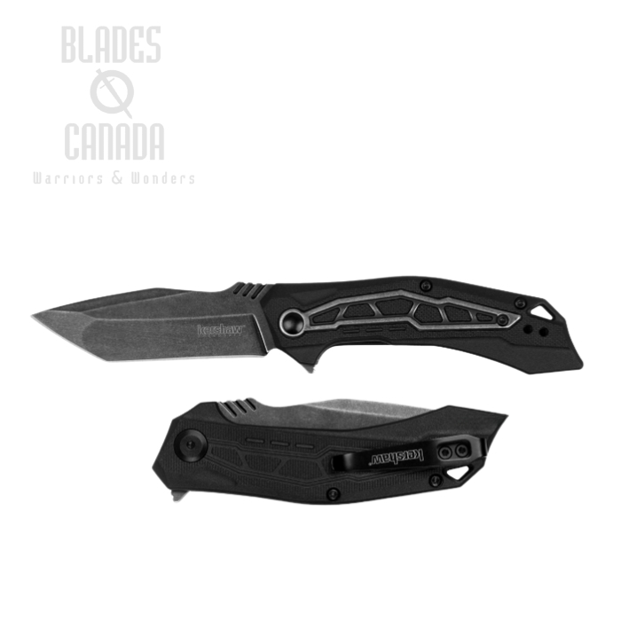 Kershaw Flatbed Flipper Folding Knife, Assisted Opening, BlackWash, Steel/GFN Black, KE-1376