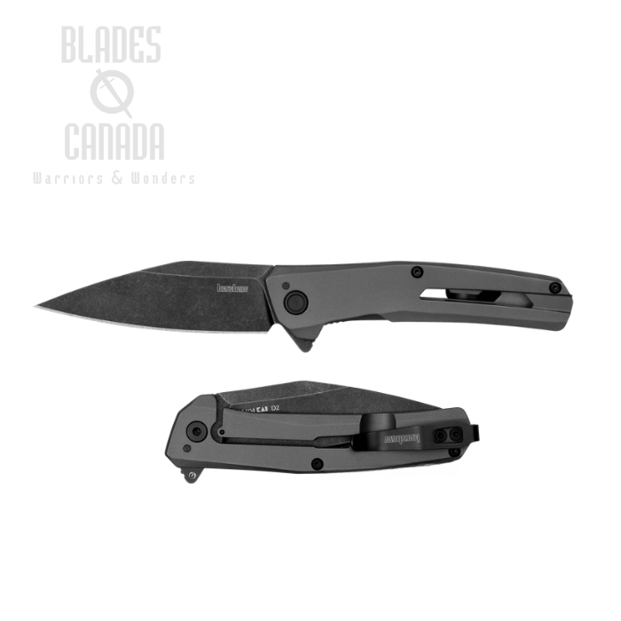 Kershaw Flyby Flipper Framelock Knife, D2 Blackwash, Steel Grey Handle, KE-1404
