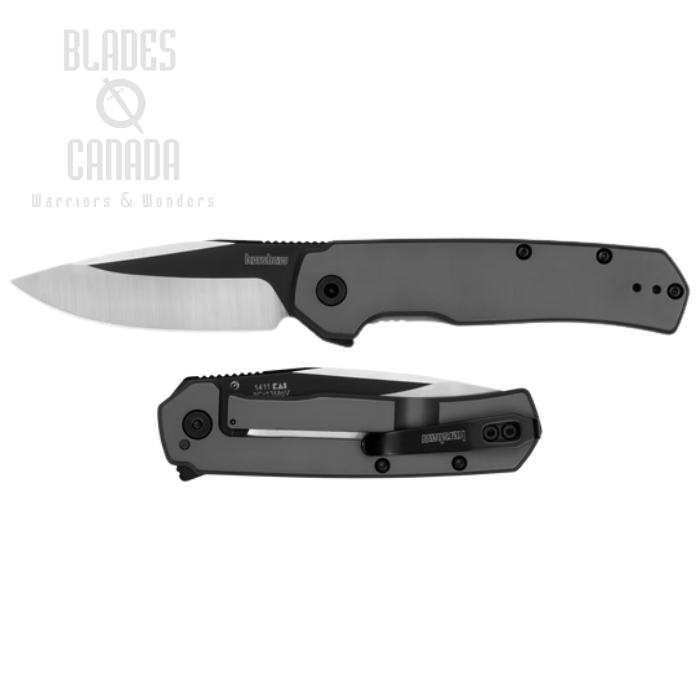 Kershaw Thermal Flipper Framelock Knife, Assisted Opening, Satin/Black Blade, Stainless Gray, KE-1411