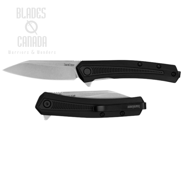 Kershaw Raygun Flipper Folding Knife, Stonewash Blade, GFN Black, KE-1427