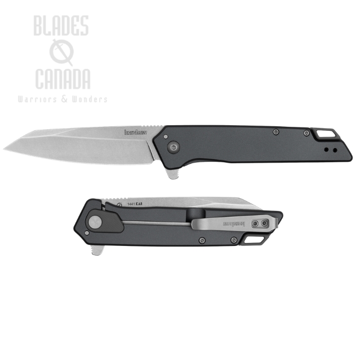 (image for) Kershaw Misdirect XL Flipper Framelock Knife, Assisted Opening, Stonewash Blade, Stainless Gray, 1441