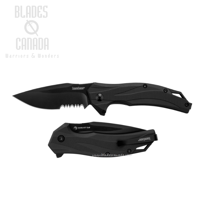 Kershaw Lateral Flipper Folding Knife, Assisted Opening, Black Serrated, GFN Black, K1645BLKST