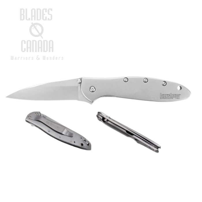 Kershaw Leek Flipper Framelock Knife, Assisted Opening, 14C28N Sandvik, Stainless Handle, K1660