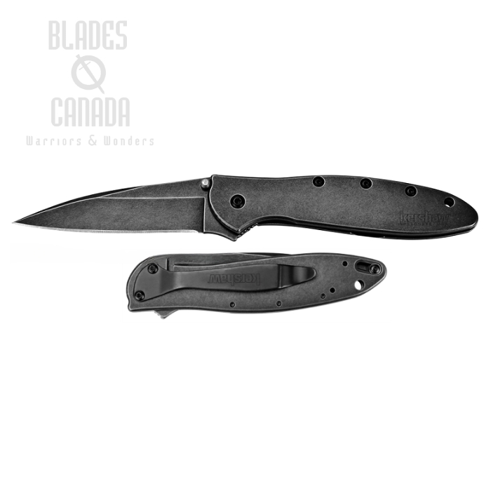 Kershaw Leek Flipper Framelock Knife, Assisted Opening, 14C28N Sandvik, Stainless Handle, K1660BLKW