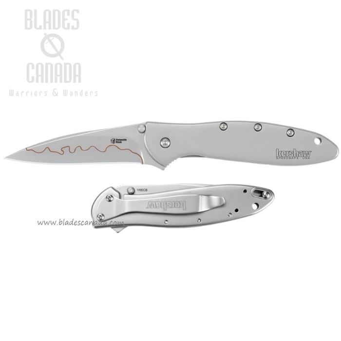 Kershaw Leek Flipper Framelock Knife, Assisted Opening, 14C28N/D2 Composite Blade, Stainless Handle, K1660CB