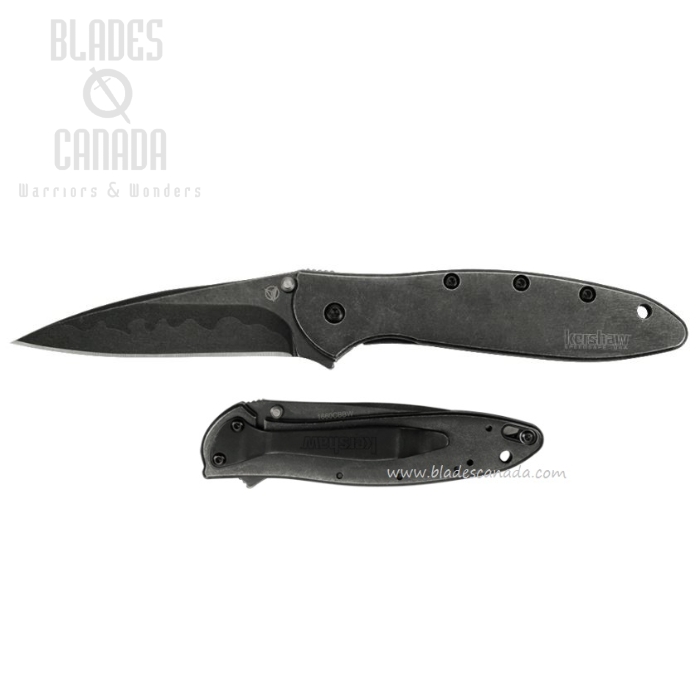 Kershaw Leek Composite Flipper Folding Knife, D2/14C28N Wharncliffe, Stainless Black, K1660CBBW
