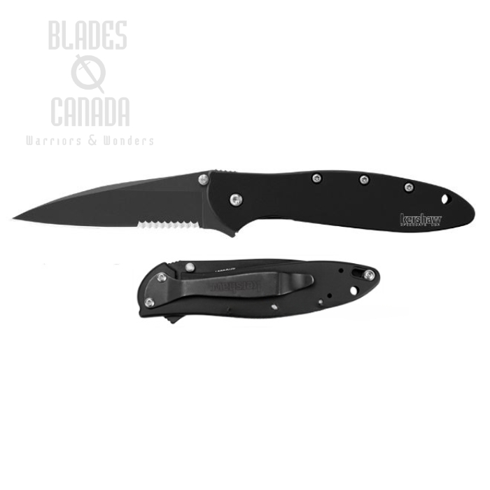 Kershaw Leek Flipper Framelock Knife, Assisted Opening, 14C28N Sandvik, Stainless Black, K1660CKTST