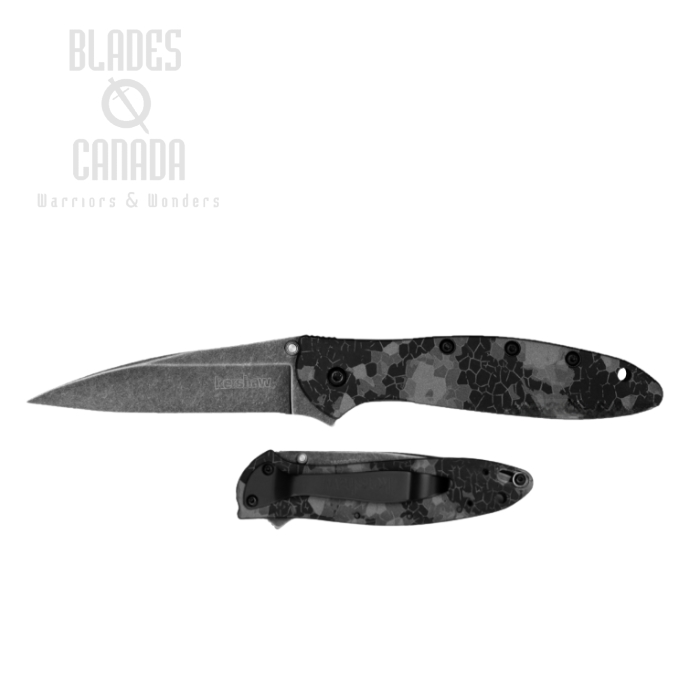 Kershaw Leek Flipper Folding Knife, Sandvik Blackwash, Aluminum Digi Camo, K1660DGRY
