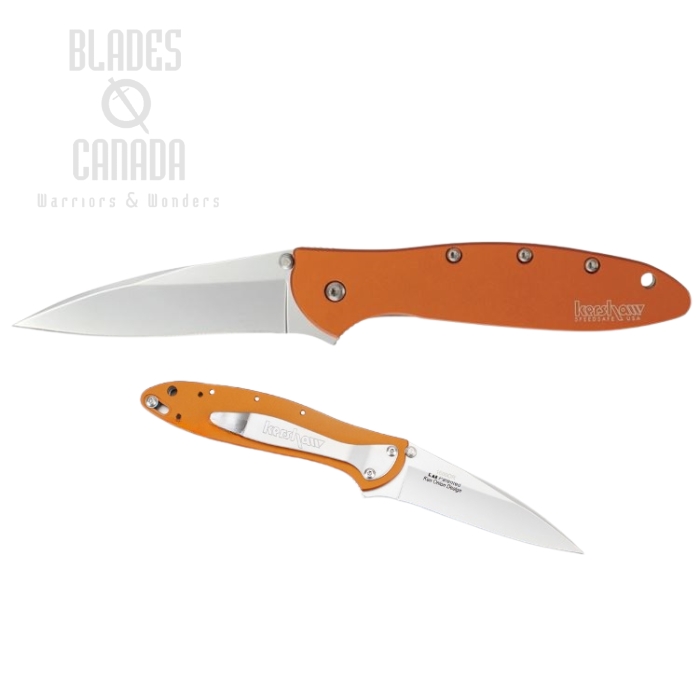 Kershaw Leek Flipper Folding Knife, Assisted Opening, 14C28N Sandvik, Aluminum Orange, K1660OR